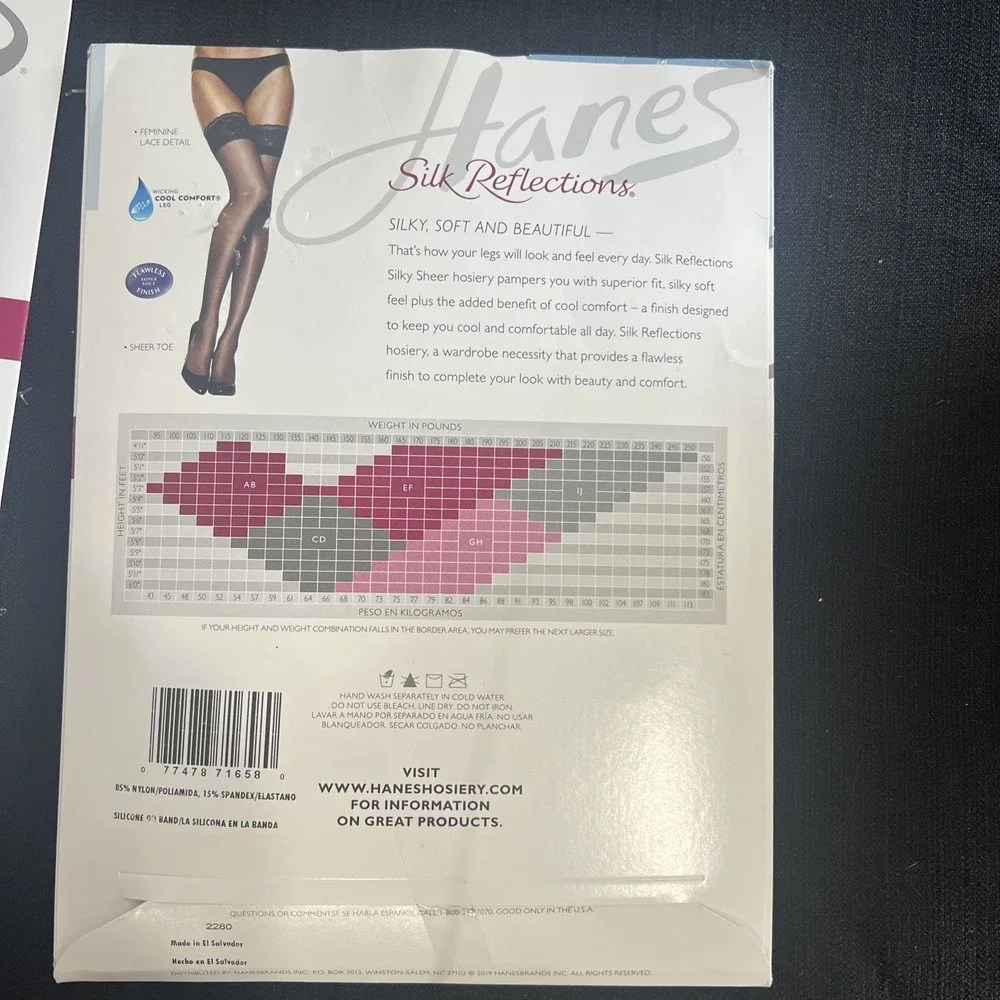 Hanes Silk Reflections Lace Top‎ Thigh Highs Jet Black Size GH 2 Pairs